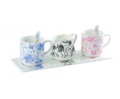 Die Cija Paris Set 2 Tassen, Milchkännchen und Löffel mit Tablett, Porzellan weiß