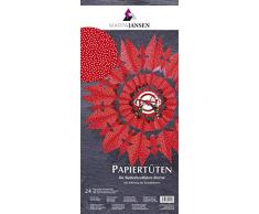 MarpaJansen Papiertüten für Deko-Sterne/Blüten - Bastelset - Butterbrottüten - (10 x 22 cm, 24 Stück) - inkl. Bastelanleitung - rot mit weißen Pünktchen