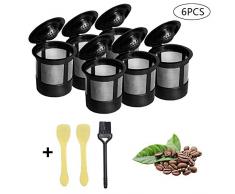 Onebycitess 6 PCS Wiederverwendbare Kaffeefilter mit Kaffeebürste und Kaffeelöffel, Wiederverwendbare K-Tassen mit umweltfreundlichen Kaffeepads aus Edelstahlgewebe für Keurig 1.0 und 2.0