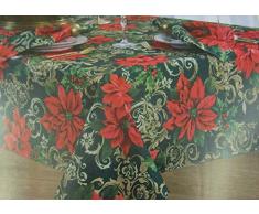 Elrene Majestic Weihnachtsstern Weihnachten Bedruckter Stoff Damast Tischdecke 52 X 70 Rectangle Green, Red, Gold