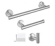 EEEKit Badezimmerzubehör-Set, 3-teilig, gebürstetes Nickel, SUS 304 Edelstahl, Badezimmerzubehör-Set, Wandmontage, Handtuchhalter, Handtuchhalter, Toilettenpapierhalter Silber