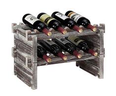 MyGift Weinregal, 2-stöckig, gefackeltes Holz, stapelbar, für 8 Flaschen