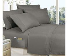 Eleganten Komfort Bettset 4 Smart Bogen Set. Luxus Weiche 1500 Fadenzahl Ägyptische Qualität knitterfrei mit seitlichen Aufbewahrungstaschen auf Spannbetttuch, Twin, Full, Queen, King, California King, Mikrofaser, burgunderfarben, King Size