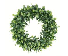 Geboor Künstlicher Buchsbaum-Kranz, 38,1 cm, künstliche grüne Blätter, Kranz für Eingangstür, Hängewand, Fenster, Dekoration, Urlaub, Festival, Hochzeit, Dekoration