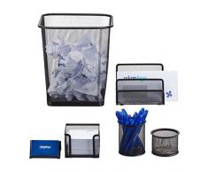Relaxdays Schreibtisch Organizer 6er Set, Ablage Visitenkarten, Zettelbox, Briefablage, Stifteköcher, Mülleimer, schwarz
