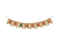 Partyprops Be Merry Jute Banner | Weihnachten Jute Banner | Weihnachtsbaum Girlande | Urlaub Wimpelkette | Home Garden Indoor Outdoor Banner | Natur Jute Banner | Weihnachten Decor Dekorationen