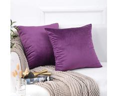 Jepeak Samt Kissenbezug Überwurf, Super Soft Kissenbezug Massiv Deko, Dick, Luxus, Bequem mit Unsichtbar Reißverschluss für Sofa/Couch/Bett Casual 18x18 Violett