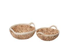 VILLACERA Elsie handgefertigter Weidenkorb aus Wasserhyazinthe, rund, in Natur und Weiß, 38,1 cm und 33 cm Durchmesser, 2er-Set