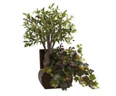 Nearly Natural 6771 Olivenbaum und Traubenblatt mit Truhe, grün