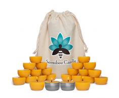 Serenibee Candle Teelichter aus Bienenenwachs, mit wiederverwendbaren Kerzenhaltern aus Stahl Natur