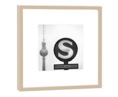 COGNOSCO RH-27-B100 Fotografie im Holzrahmen: S-Bahn Kunstdruck-Format 27 x 27 cm-Rahmenfarbe beige-Hochwertiges Wandbild, Geschenkidee oder Souvenir aus Berlin, Holz, Schwarz-Weiß, Rahmen