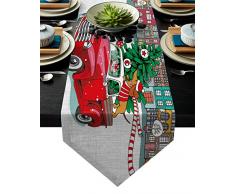 Alago Tischläufer aus Leinen, Weihnachtsmotiv, Weihnachtsmann, Stechpalme, dekorative Läufer für Urlaub, Abendessen, Partys im Freien oder im Innenbereich, maschinenwaschbar 16x72 inch Weihnachten1453