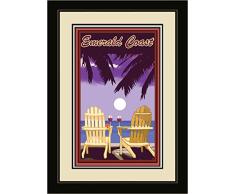Northwest Art Mall acprw Smaragd Coast, Florida Adirondack Stühle Palmen rot Wein gerahmtes Wandbild Art, 33 cm von 40,6 cm