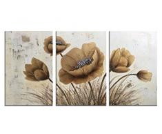 HLJ ART Mohn Handgefertigt Ölgemälde Moderner Artwork Retro Abstrakte Kunst fertig Zum Aufhängen für 3 Platten Beauty Blumen Wand Decor Home Dekoration 40,6 x 61 cm