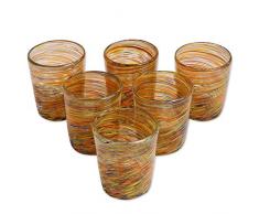 Novica Wassergläser, mundgeblasen, mehrfarbig, recyceltes Glas, 227 ml, Regenbogen-Zentrifuge (6 Stück)