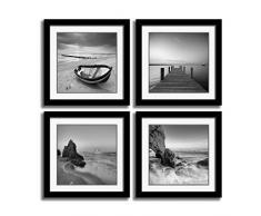 HLJ ART 4-Schwarz Giclée-Seascape Leinwand Prints Art Fotos Bedruckt Sunrise Gemälde Strand Sonnenuntergang Meerblick Kunstwerk Poster Sea Bilder Weiß Matt Wand Decor