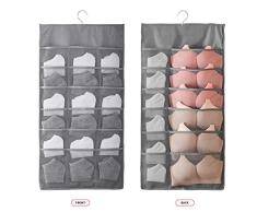 Kleiderschrank-Organizer mit Netztaschen und drehbarem Metallbügel; doppelseitiges Wandregal, Kleiderschrank-Aufbewahrungstaschen, Oxford-Stoff, platzsparende Tasche für BH, Unterwäsche, Socken Small 30 Pocket grau