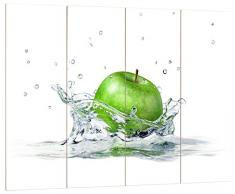 Pixxprint Grüner Apfel im Wasser, MDF Bretterlook Format: 80x60cm, Wanddekoration Holzbild, Holz, bunt, 80 x 60 x 2 cm