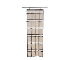 ybmhome 24 Pocket Stoff Hängen über den Schrank Stange Schuh Storage Rack Organizer Aufhänger aus Metall mit 4 Haken w/natur braun Trim 2207 beige