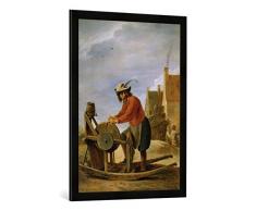 Gerahmtes Bild von David Teniers der Jüngere Der Messerschleifer, Kunstdruck im hochwertigen handgefertigten Bilder-Rahmen, 60x80 cm, Schwarz matt