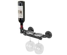 MyGift Weinflaschenregal mit Halterung für Gläser, rustikales Schwarz