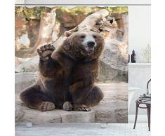 Ambesonne Personalisierte Dekoration für Badezimmer Dekorationen Themen-Sets Palmen Sonnenuntergang Duschvorhang Digitaldruck Strand Haus Weiß Holz Fenster Panoramabild Flitterwochen Urlaub 69 W By 75 L Multi 39