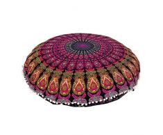 Anokhiart Mandala Barmeri Großer Bodenkissenbezug für Meditation, Sitzgelegenheit, Überwurf, Hippie, dekorativ, Bohemianischer Pouf 32 Inches Yellow & Purple