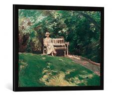 Gerahmtes Bild von Max Liebermann Die Gartenbank, Kunstdruck im hochwertigen handgefertigten Bilder-Rahmen, 70x50 cm, Schwarz matt