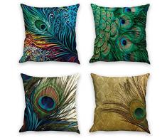 Überwurf Kissenbezüge Weihnachten Muster Dekorative Kissenbezüge 45,7 x 45,7 cm (4 Stück Set) Kissen Home Auto Deko, Pfauenfeder, 18 X 18 inch