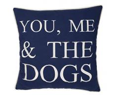 YugTex Kopfkissen Bestickt Pet Lover Geschenk, You Me und die Hunde Werfen Kissenbezug Home Decor, Hund, Liebhaber Geschenk, Einzugs Geschenk, Paar Kissenbezug 18x18 You Me and The Dogs(Navy)