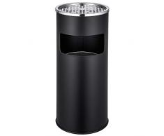 BAKAJI Abfalleimer mit Aschenbecher aus Stahl Bürsten mit herausnehmbarem Aschenbecher Winddicht 25 x 60.5 cm Schwarz