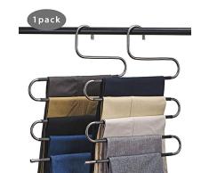 CEISPOB Platzsparende Hosenbügel aus Edelstahl, rutschfest, 5 Ebenen, S-Form für Hosen, Jeans, Hosen, Schal