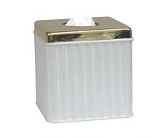 nu steel Boutique Abdeckung, Teil unseres Panache-Zubehör-Sets aus hochwertigem Kunstharz, quadratische Kosmetiktuchbox, Halter für Badezimmer, Waschtischtische, Schlafzimmer-Kommode, weiß/Gold