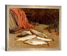 Gerahmtes Bild von William Geddes Brown Trout on a River Bank, Kunstdruck im hochwertigen handgefertigten Bilder-Rahmen, 60x40 cm, Silber Raya