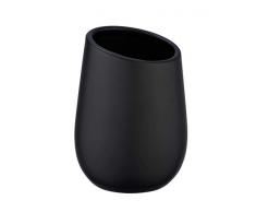 WENKO Badi Zahnputzbecher-/ Zahnbürstenhalter (für Zahnbürste und Zahnpasta, Keramik) 8 x 11 x 8 cm, Schwarz