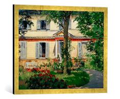 Gerahmtes Bild von Edouard Manet Landhaus in Rueil, Kunstdruck im hochwertigen handgefertigten Bilder-Rahmen, 70x50 cm, Gold Raya