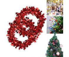 USLong Girlande mit Lametta-Sternen – 2 Rollen Lametta Draht Girlande Weihnachtsbaum Dekoration Neujahr Hochzeit Party Zubehör Festliche Ornament 2 Rollen – Rot