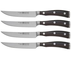 Wüsthof Steakmessersatz, Ikon (9706), 4-teilig, je 12 cm Klinge, Doppelkropf, Edelstahl, Grenadill-Holzgriff, extrem scharfe Fleischmesser