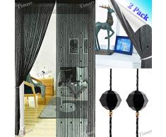 2 Stück Kristallperlenvorhang mit Quastenvorhang – Trennwand Türvorhang Perlenvorhang Türvorhang Raumdekoration Kristall Quaste Bildschirm 90 x 200 cm 39 inch x 79 inch Schwarz, 2 Stück