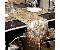 GRELUCGO Moderner Jacquard Stoff Floral Tischläufer und Kommode Schals mit Mehreren Quasten, Polyester, Khaki, 12 * 60 inch