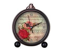 GIRLSIGHT Art Retro Wohnzimmer-Dekoration, Nicht Ticken, leicht lesbar, Quarz, analog, große Ziffern, Nachttisch, Schreibtisch, Wecker, B4559, Scrapbook-Seite, Blumen-Notenblatt