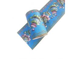 Yija Laterne Blume Selbstklebende Tapetenbordüre PVC Wandverkleidung Bordüre Badezimmer Küche Fliesen Dekor Aufkleber 5 Meter 4.2x196.8 blau
