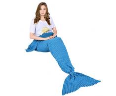 yashidali Nantong tragbare Meerjungfrauenschwanz-Decke, Häkeldecke, klassisches Muster Adults 70.9 (180cm) seeblau