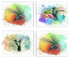 Joy For All Art Kolibri Wandbild, 27,9 x 35,6 cm, 4-teiliges Set, ungerahmt – atemberaubende Aquarell-Dekoration für Küche, Schlafzimmer, Büro, Badezimmer, Zuhause