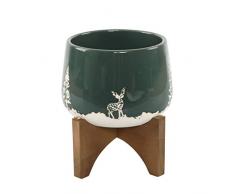 Flora Bunda Blumentopf aus Keramik, leer auf gebeiztem Holzständer, 10,2 cm grün