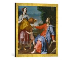 Gerahmtes Bild von Lorenzo Lippi Christus und die Samariterin am Brunnen, Kunstdruck im hochwertigen handgefertigten Bilder-Rahmen, 50x50 cm, Gold Raya