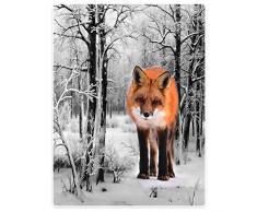 Decken Fleece Decke Warm Überwurf für Sofa Bett schneebedeckten of Forest Big Fox Animal, Flanell, weiß, 152 x 203 cm