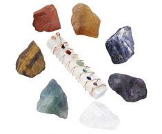 SUNYIK 7 Chakra-Steine Set, natürlicher, rauer Stein, Trommeln, Cabbing, Kristall-Heilsteine 7 Chakra Stones&7 Chakra Selenite Bar