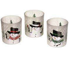 Pavilion Teelichthalter, handbemalt, Schneemann, Milchglas, 7,6 cm, 3 Stück
