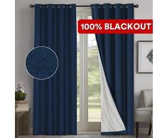 PrimeBeau Vorhänge, 100% verdunkelnd, Leinen, strukturiert, Mehrfarbig, 213/243 cm 52W x 96 L Navy